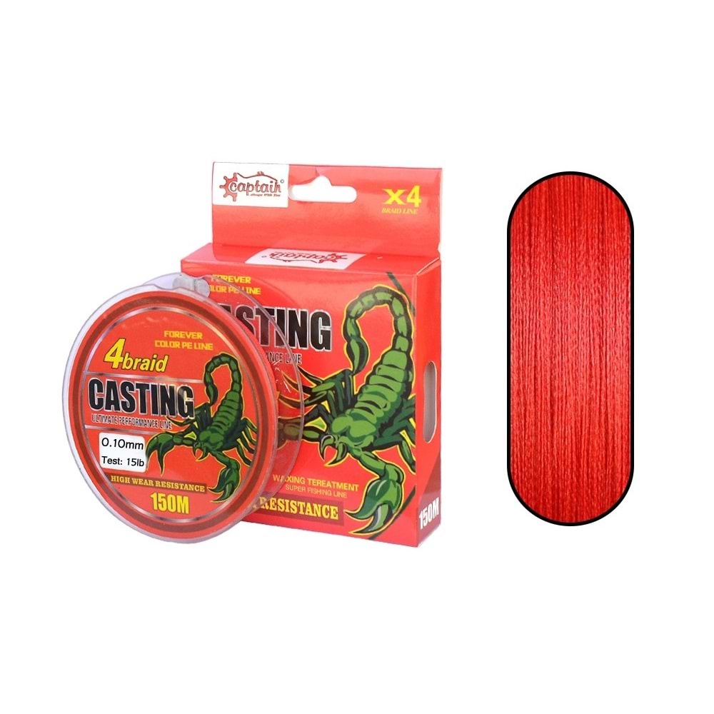 Captain Casting PE 4 Kat Spin İp Misina 150mt Kırmızı - 14 MM
