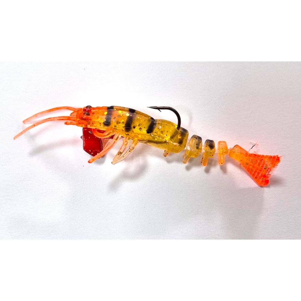 ZOKALI SİLİKON KARİDES SİMLİ BAL RENGİ ÇİZGİLİ KUYRUK PEMB 8 cm 7,5 gr