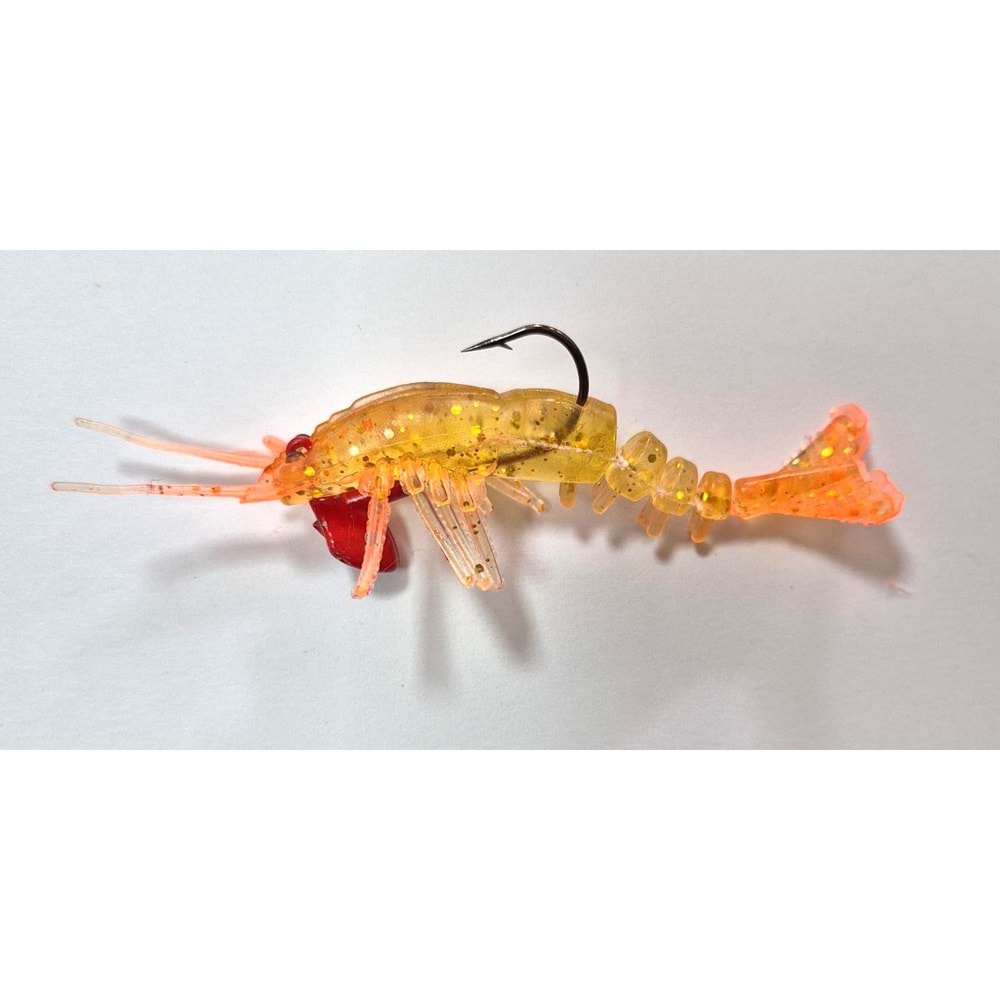 ZOKALI SİLİKON KARİDES SİMLİ BAL RENGİ KUYRUK PEMBE 8 cm 7,5 gr