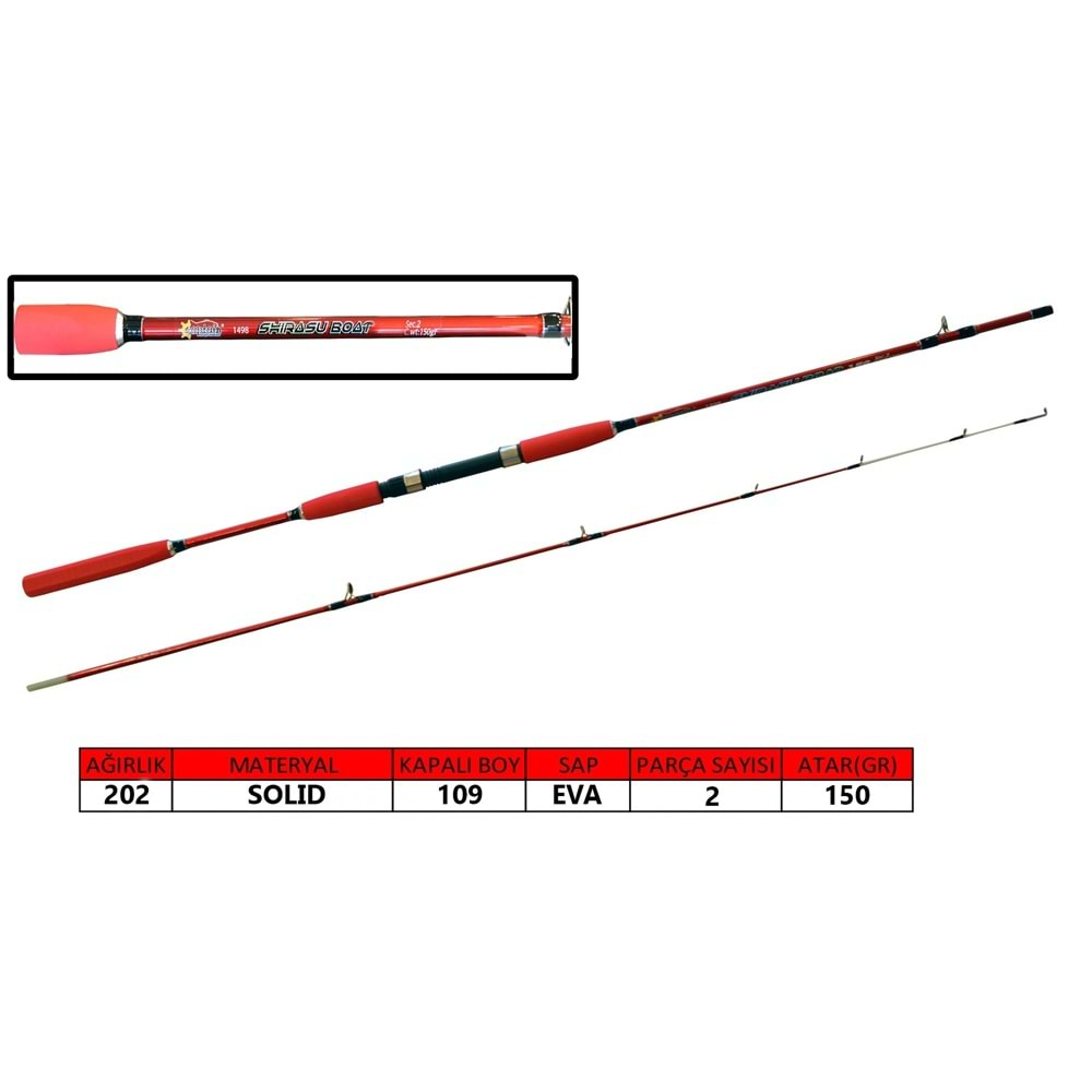 Captain 1498 Shirasu Boat 2 Parça Solid Tekne Kamışı 150 gr Atr 180 cm