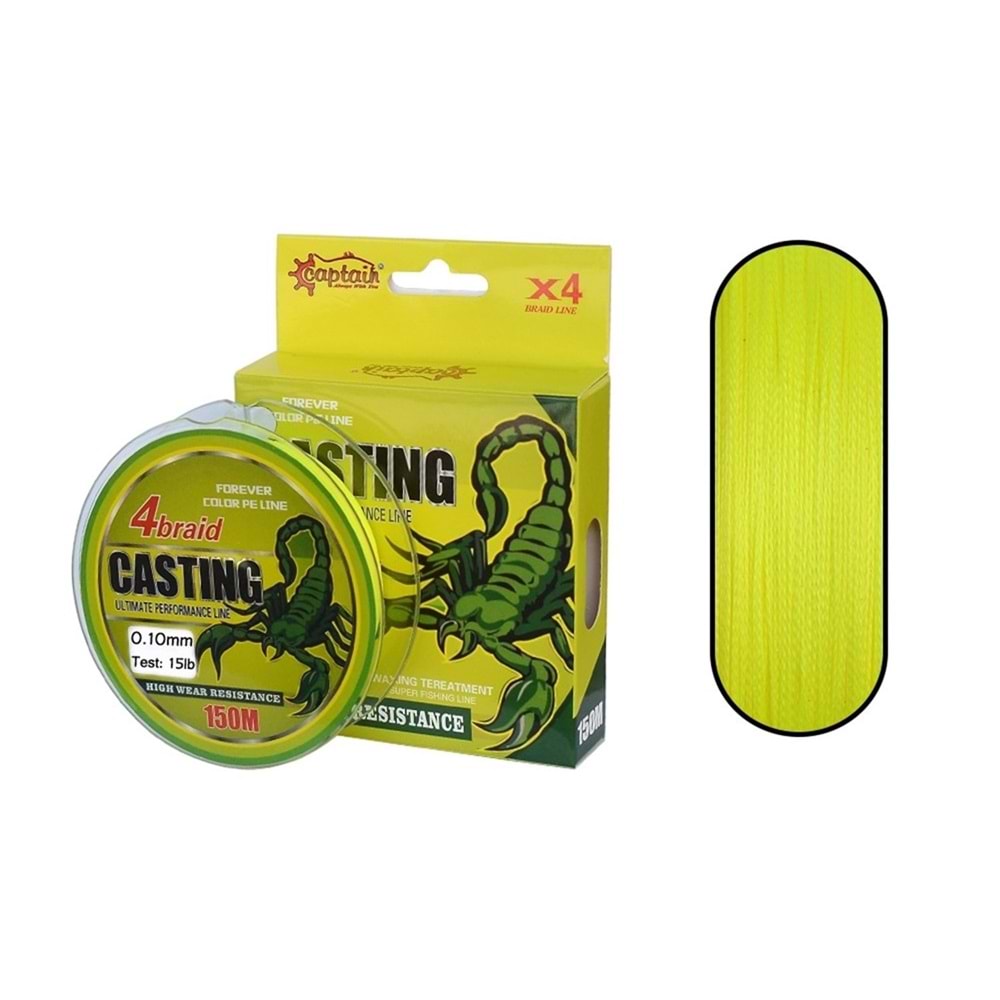 Captain Casting PE 4 Kat Spin İp Misina 150mt Sarı - 16 MM