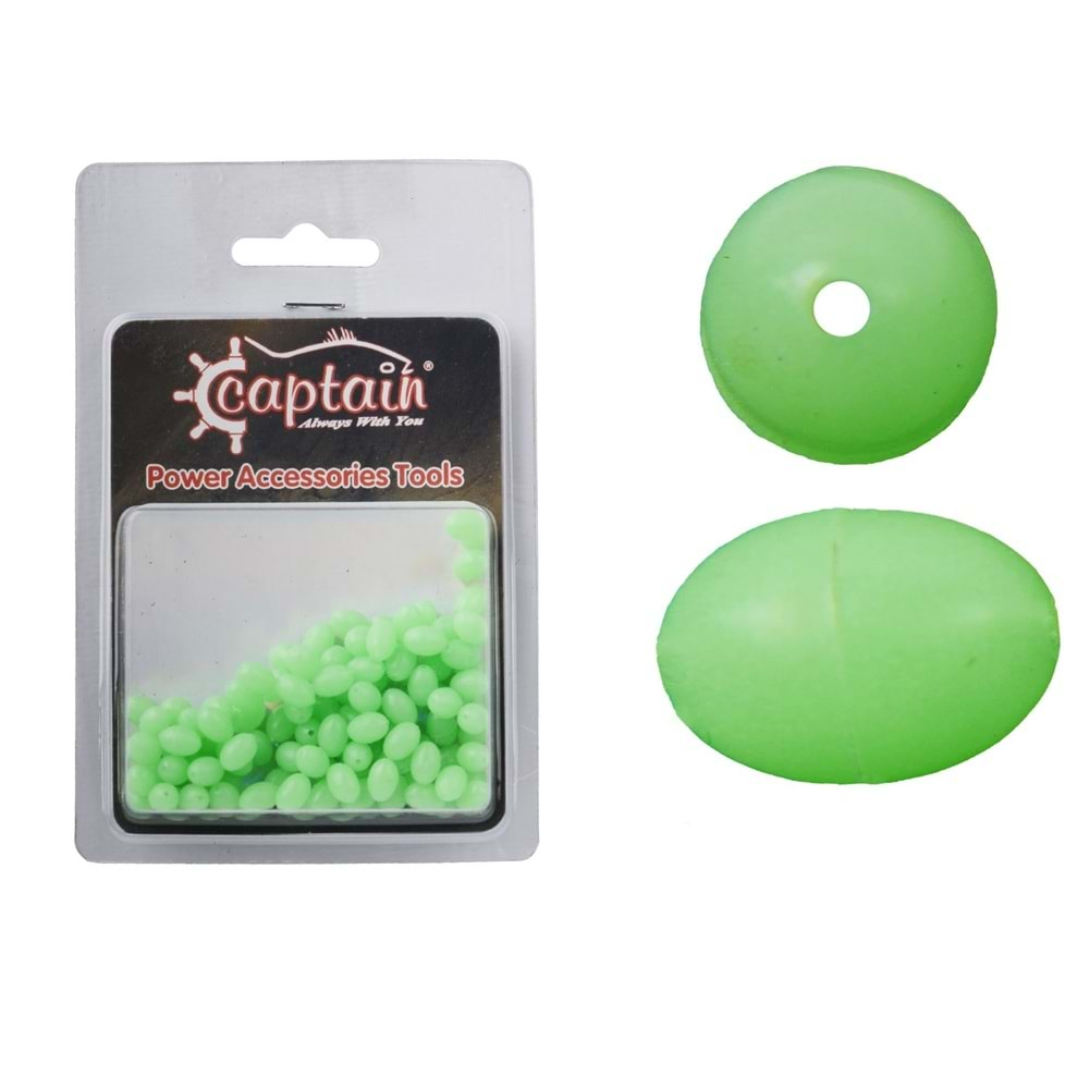 Captain 7615 Glow Boncuk Oval Çapari ve Tk Boncuğu 100'lü Paket 8 mm