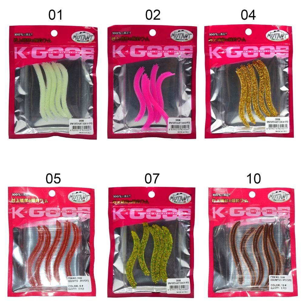 Mutant 3506 Spin Forte 7.5cm Aromalı LRF Silikon Suni Yem 5'li Set